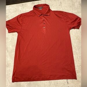 Nike Golf Tiger Woods Platinum Polo Shirt Mens XL Burnt Red Stripe Dri-Fit